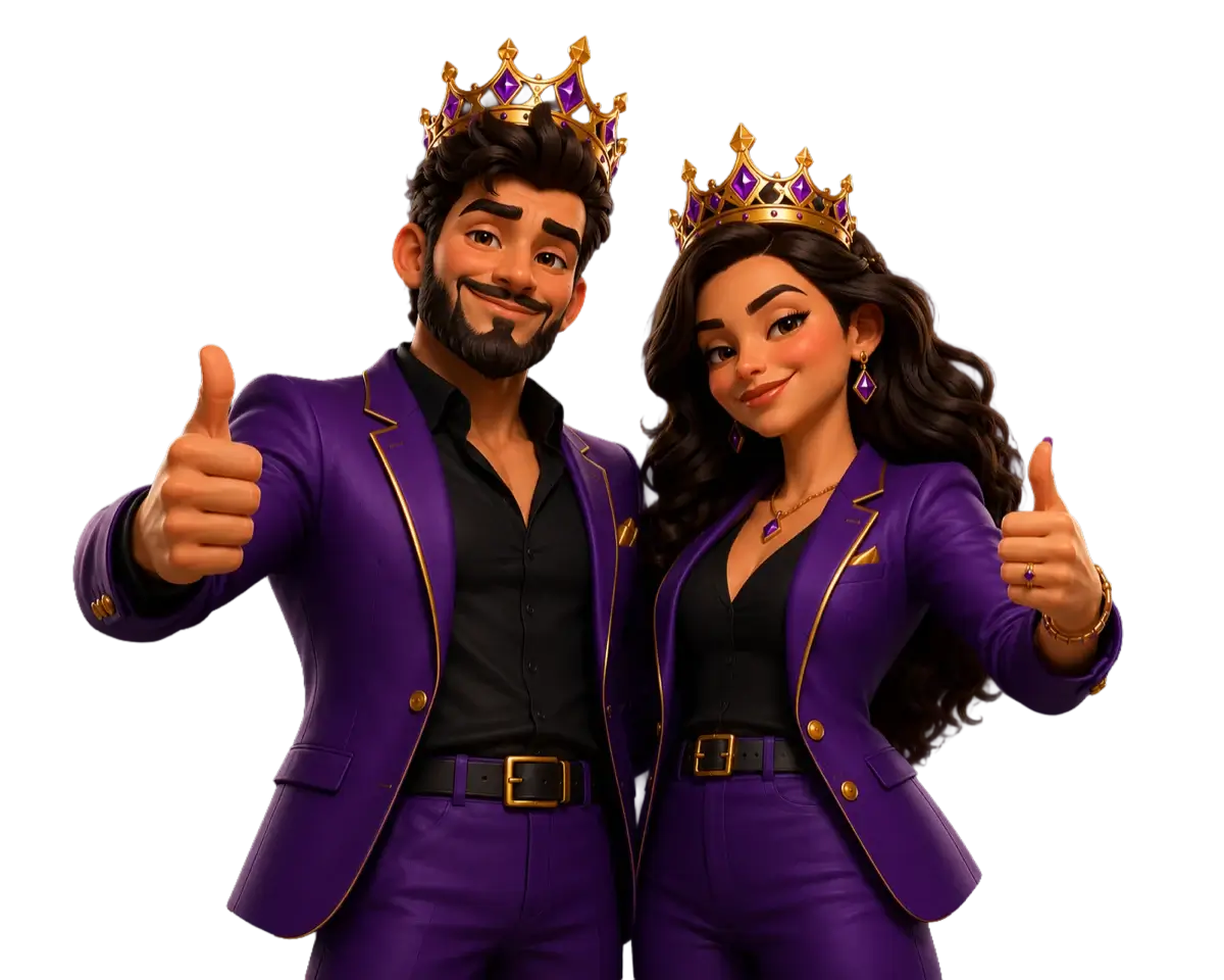 Two cheerful Spin Throne Hub characters giving a thumbs up